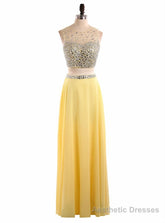 Custom Sexy Yellow Sequins Beaded 2 Piece Prom Dresses Scoop Long